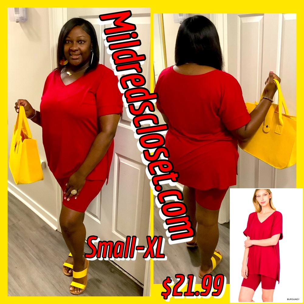 Burgundy Two Piece Leggings Short Set